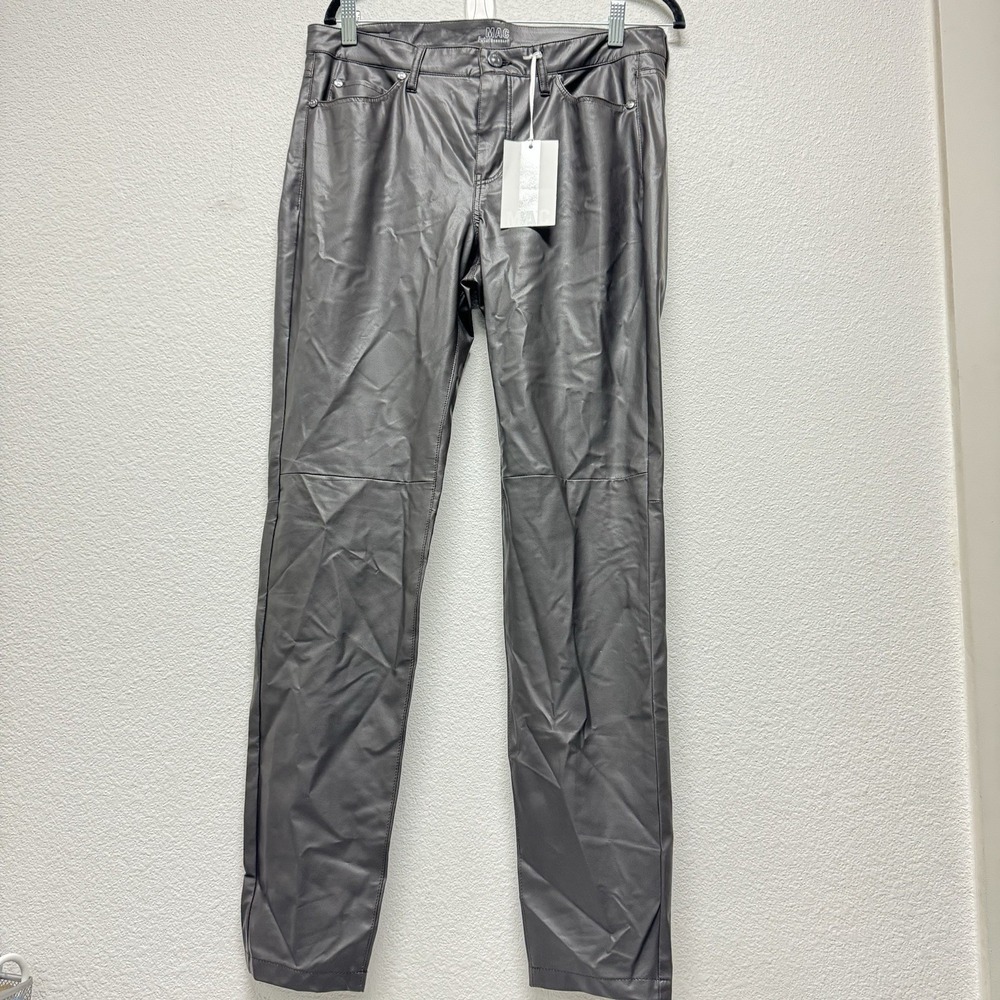 MAC Vegan Slim Pants Women 38 8‎ Brown Faux Leather Slim Fit NEW